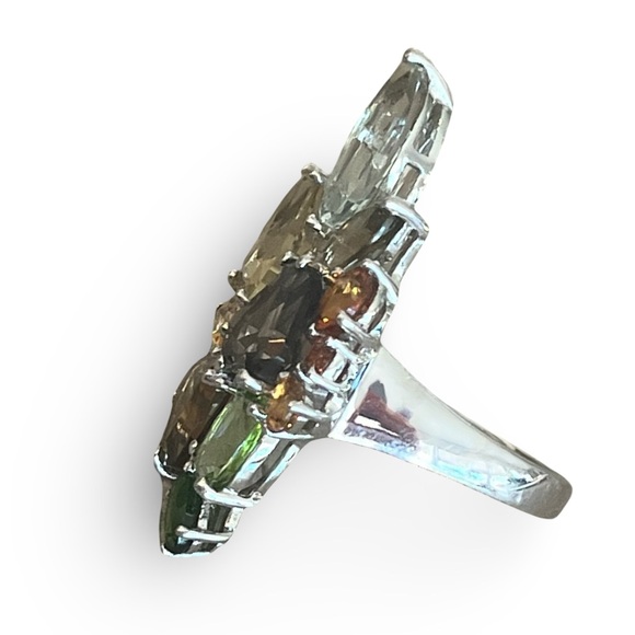 Sterling Silver Prasiolite Smoky Quartz, Citrine, Peridot, Tsavorite Ring Size 8 - Picture 5 of 11